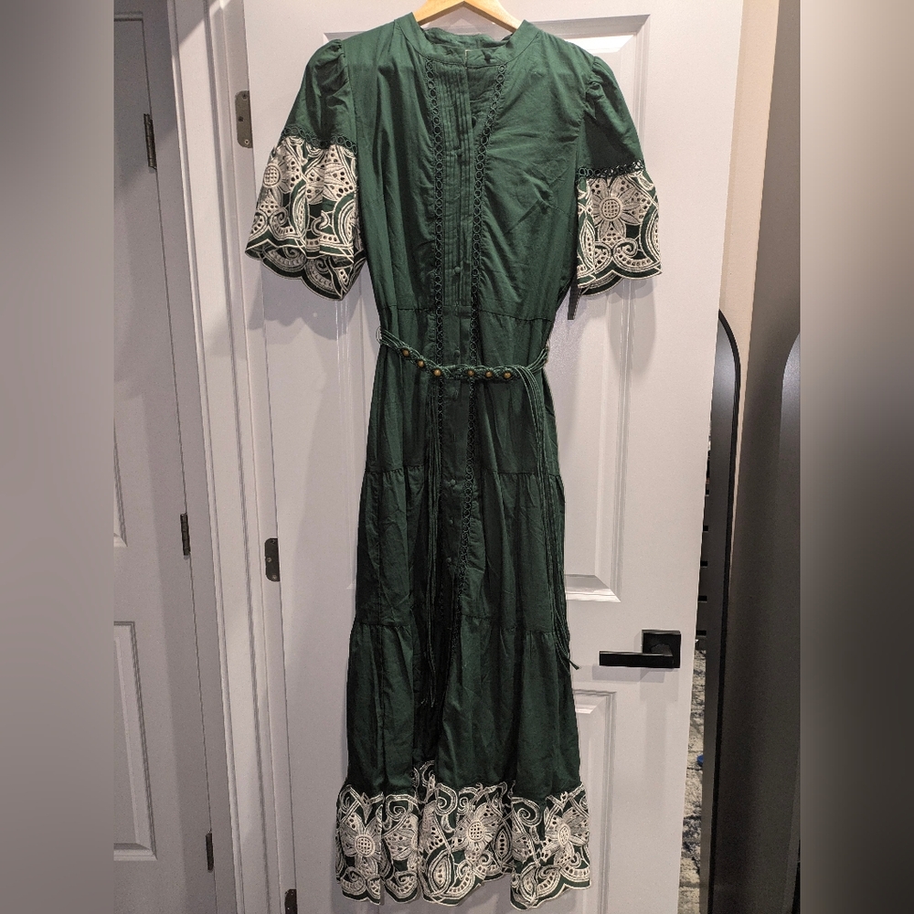Love By Design Green Maxi Dress with White Embroidery